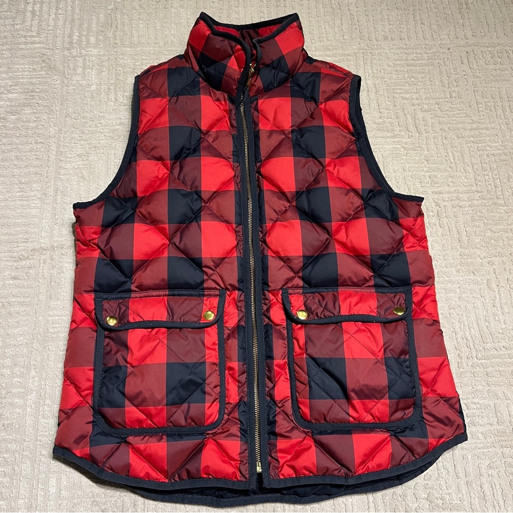 J. Crew Excursion Quilted Down puffer vest Plaid Vest Women’s Medium
